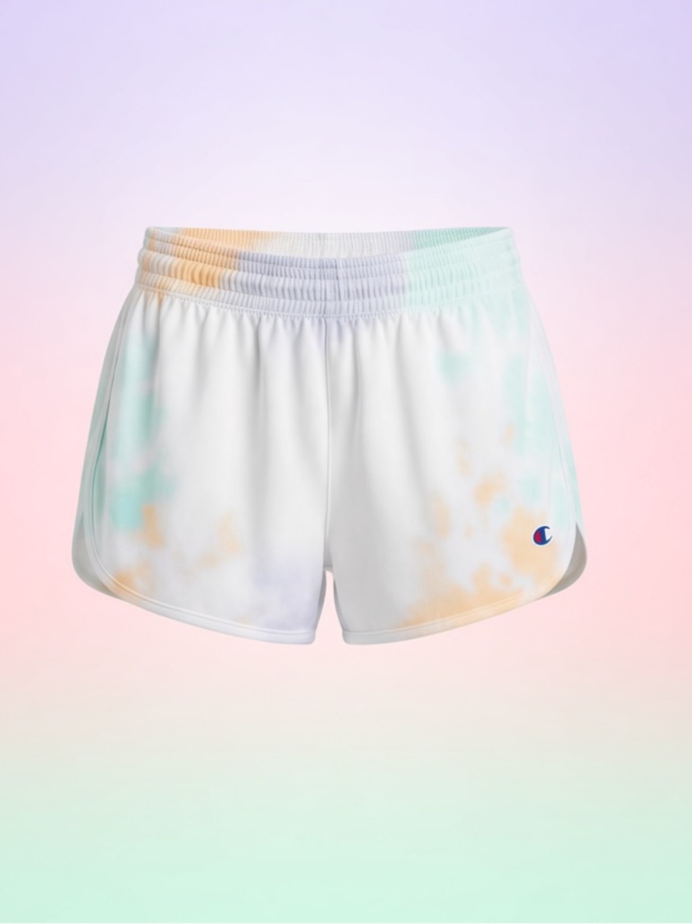 Champion White Tie-Dye Athletic Shorts with Pastel Accents